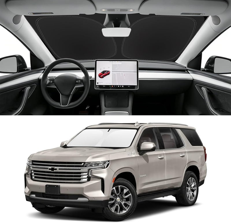 SLOGENTO Custom Fit Windshield Sun Shade for Chevy Tahoe 2021-2026, Blocks UV & Heat, Front Window Sunshade, Easy Fold & Store - Image 1